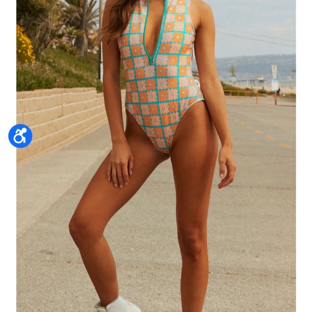 Dippin' Daisy's Teal and Peach One Piece Swimsuit